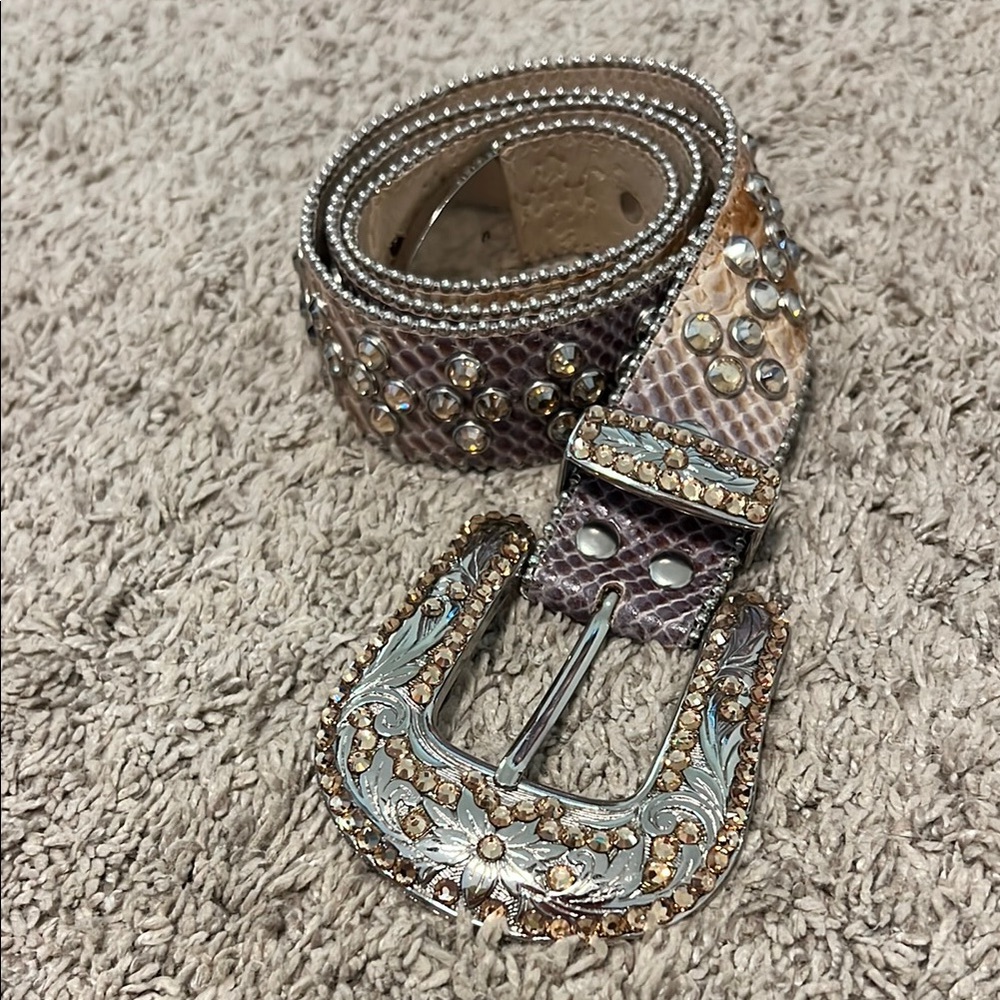 BB Simon Swarovski Crystal Silver and Brown Belt